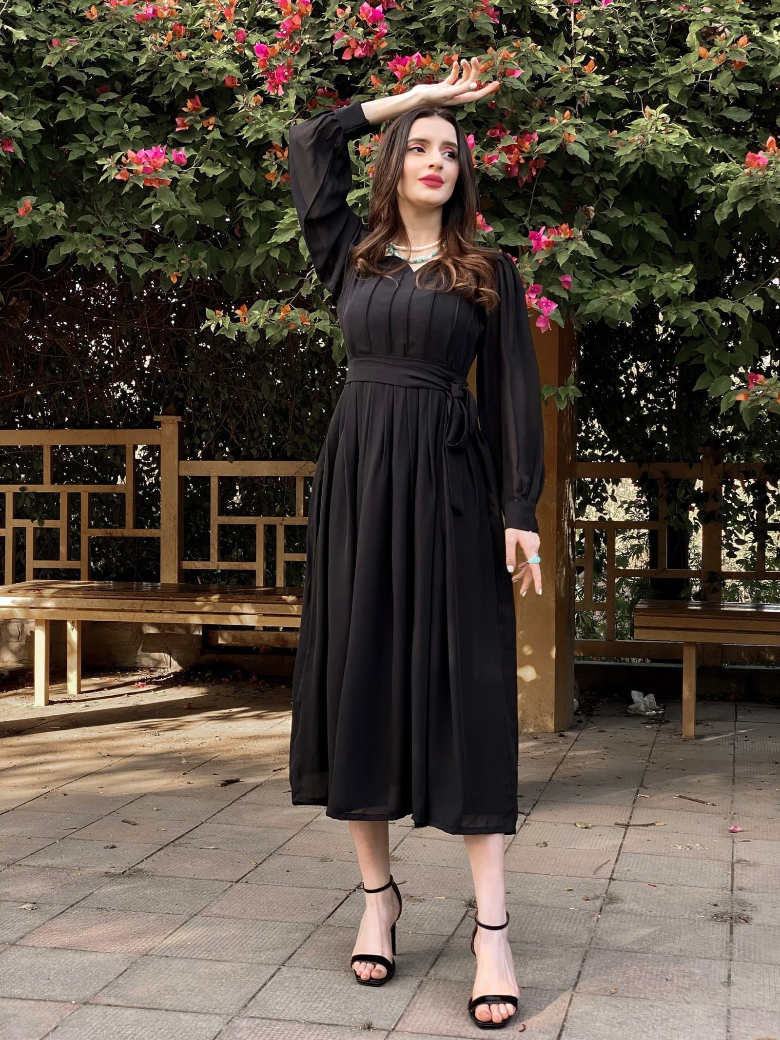 Black Fantasy Pleated Maxi