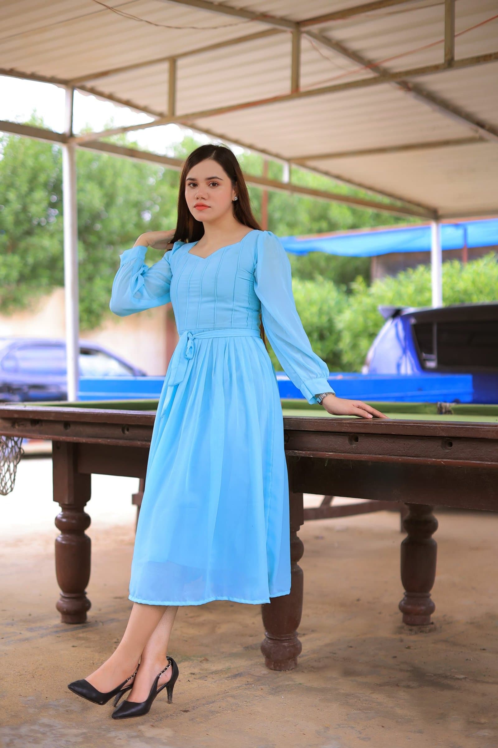 Celestial Blue Pleated Maxi