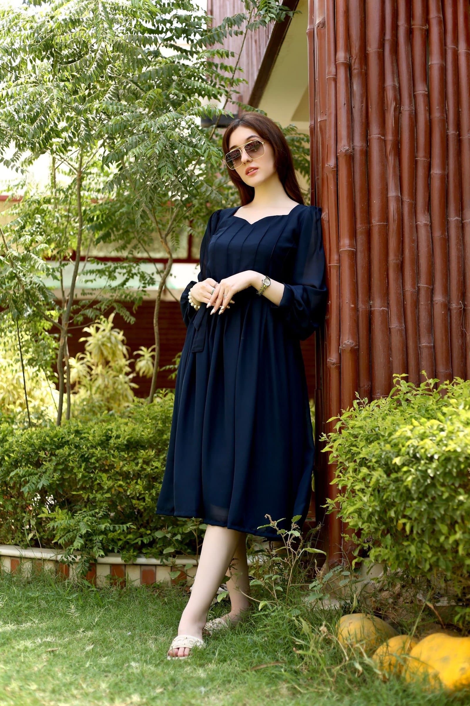 Midnight Blue Pleated Maxi