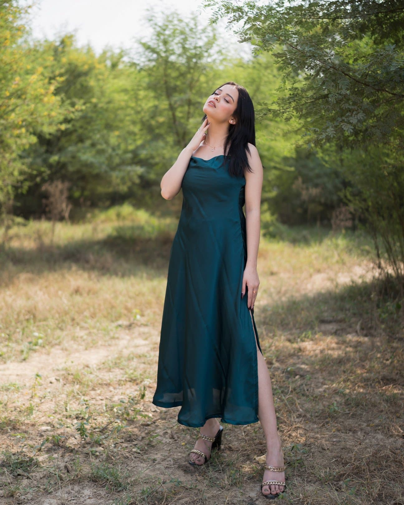 Peridot Green Silk Slip Dress