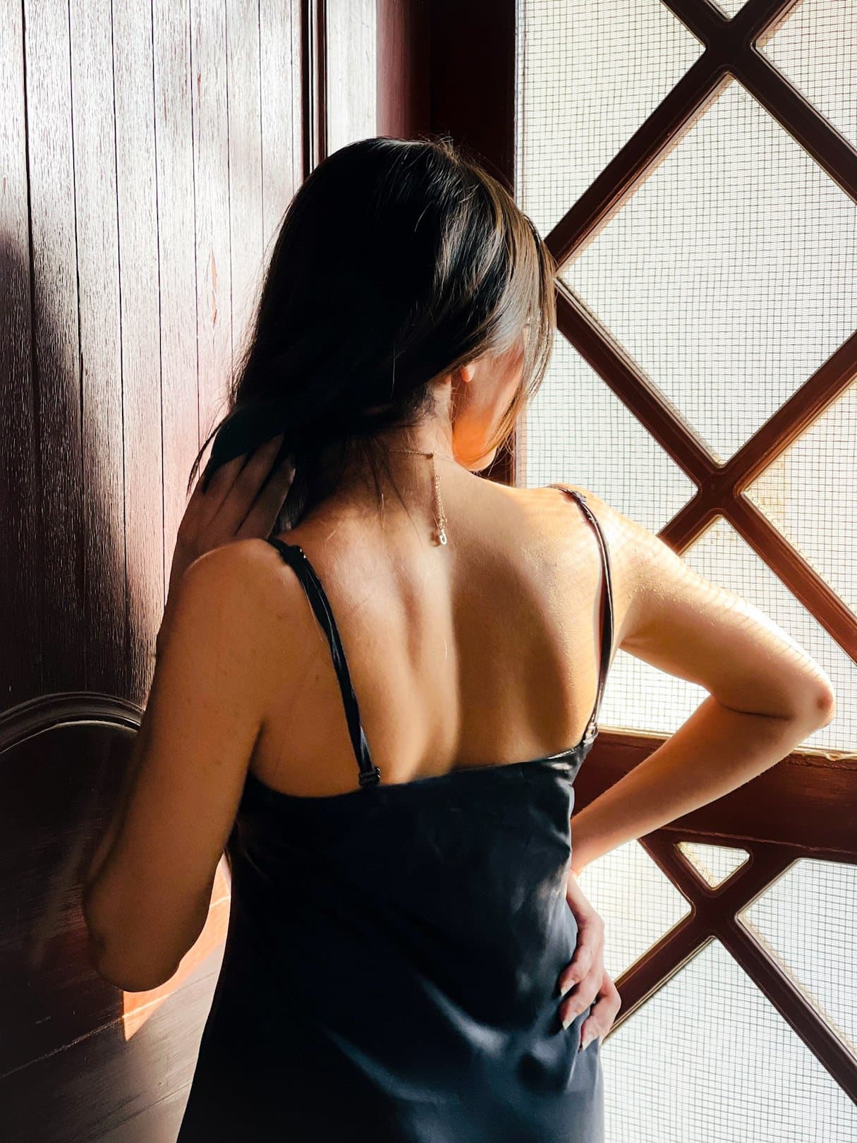 Garnet Black Silk Slip Dress (with slit) – image 4