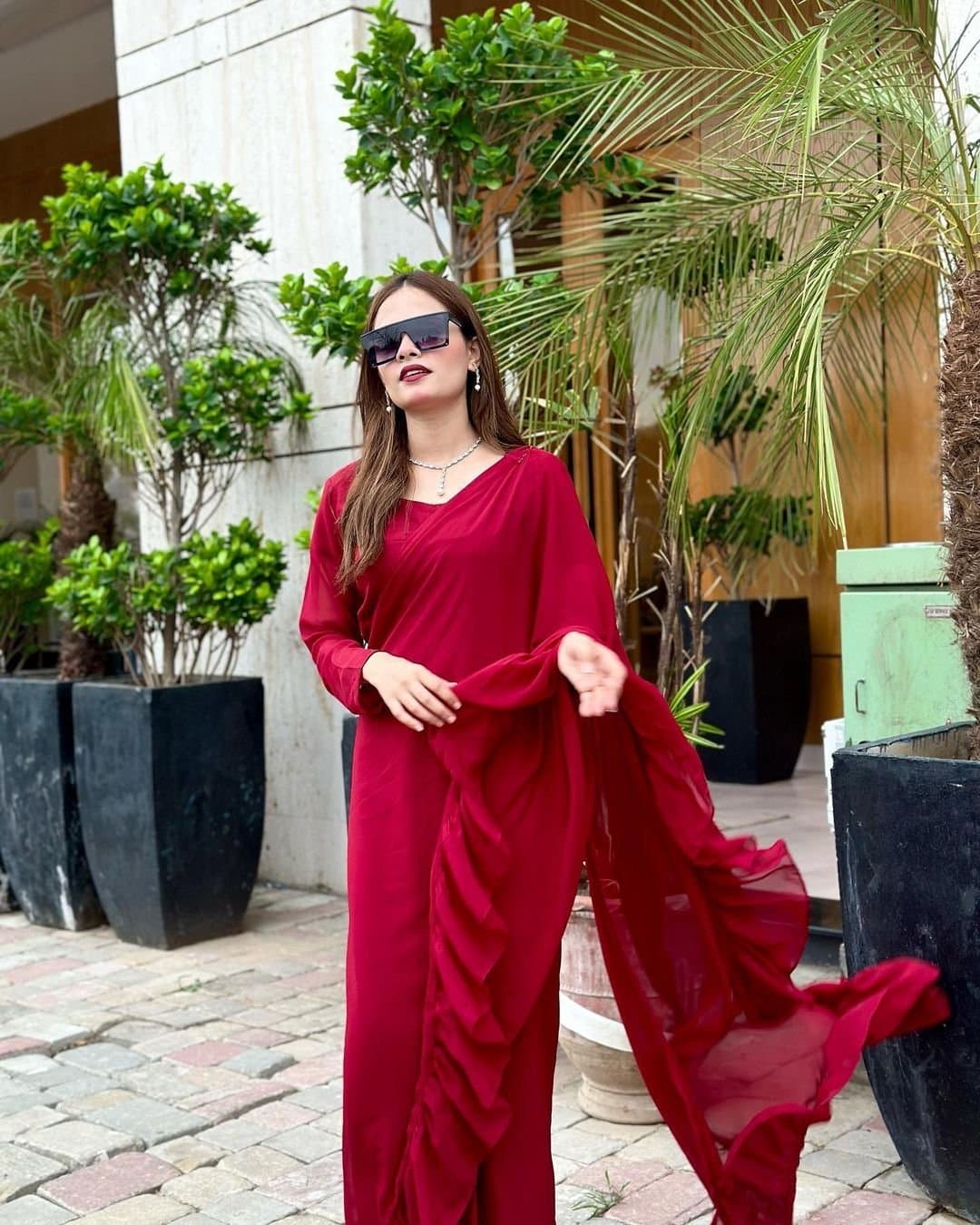 Ruby Charm Chiffon Saree – image 4