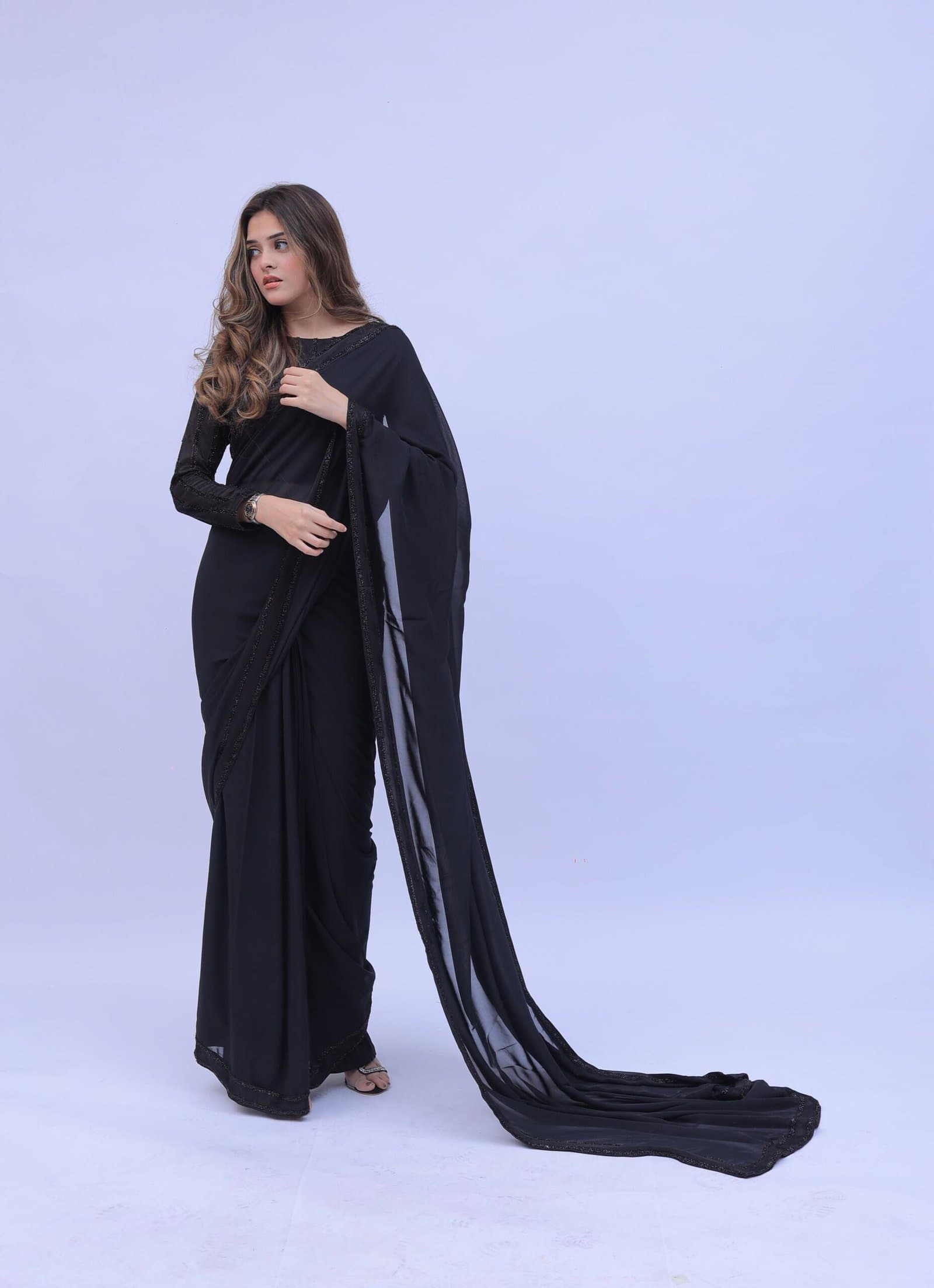 Charcoal Charm Chiffon Saree – image 3
