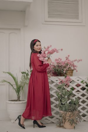 Carmine Maroon Pleated Maxi