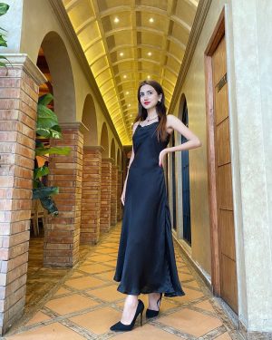 Garnet Black Silk Slip Dress